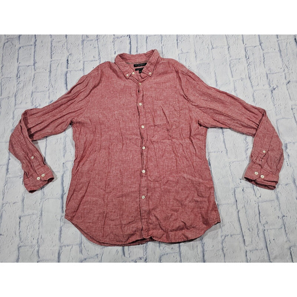 Banana Republic MENS SIZE L Shirt 100% Linen Camden Fit Salmon Long Sleeve - Picture 1 of 10